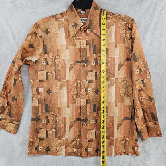 Vintage Spire Shirt Mens Large Disco Long Sleeve Lightweight Polyester Orange - Picture 6 of 8